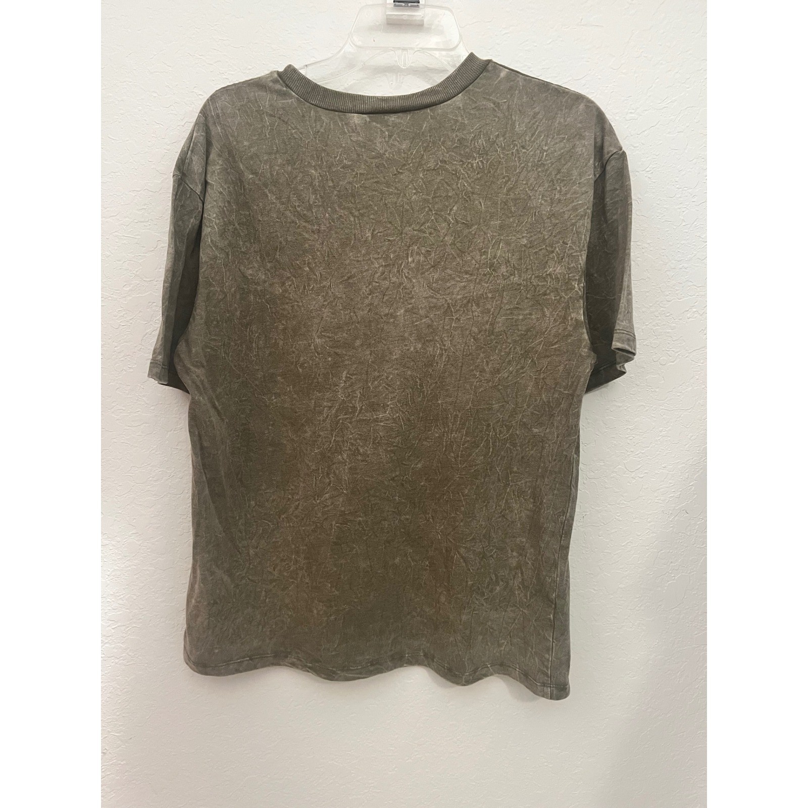 SELF•E Womens Moth Mushroom Moon Graphic Tee Mineral Wash Olive Green Large