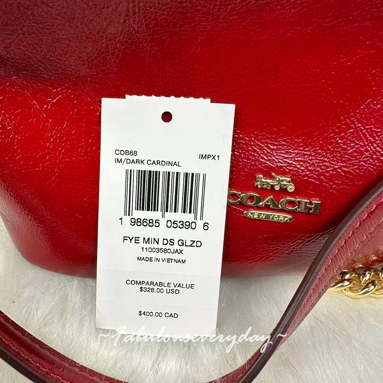 Coach Faye Mini Drawstring Bag In Crinkle Leather/Gold/Dark Cardinal CDB68 NWT