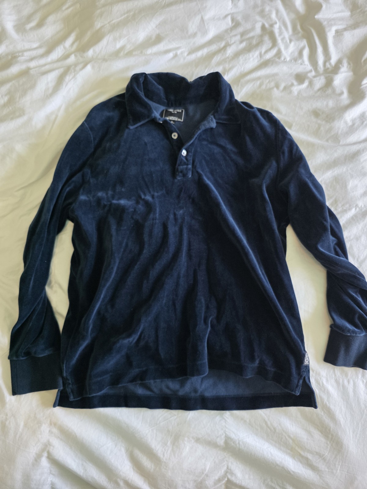 Todd Snyder Velour Polo Shirt Men Size Large Blue Long Sleeve
