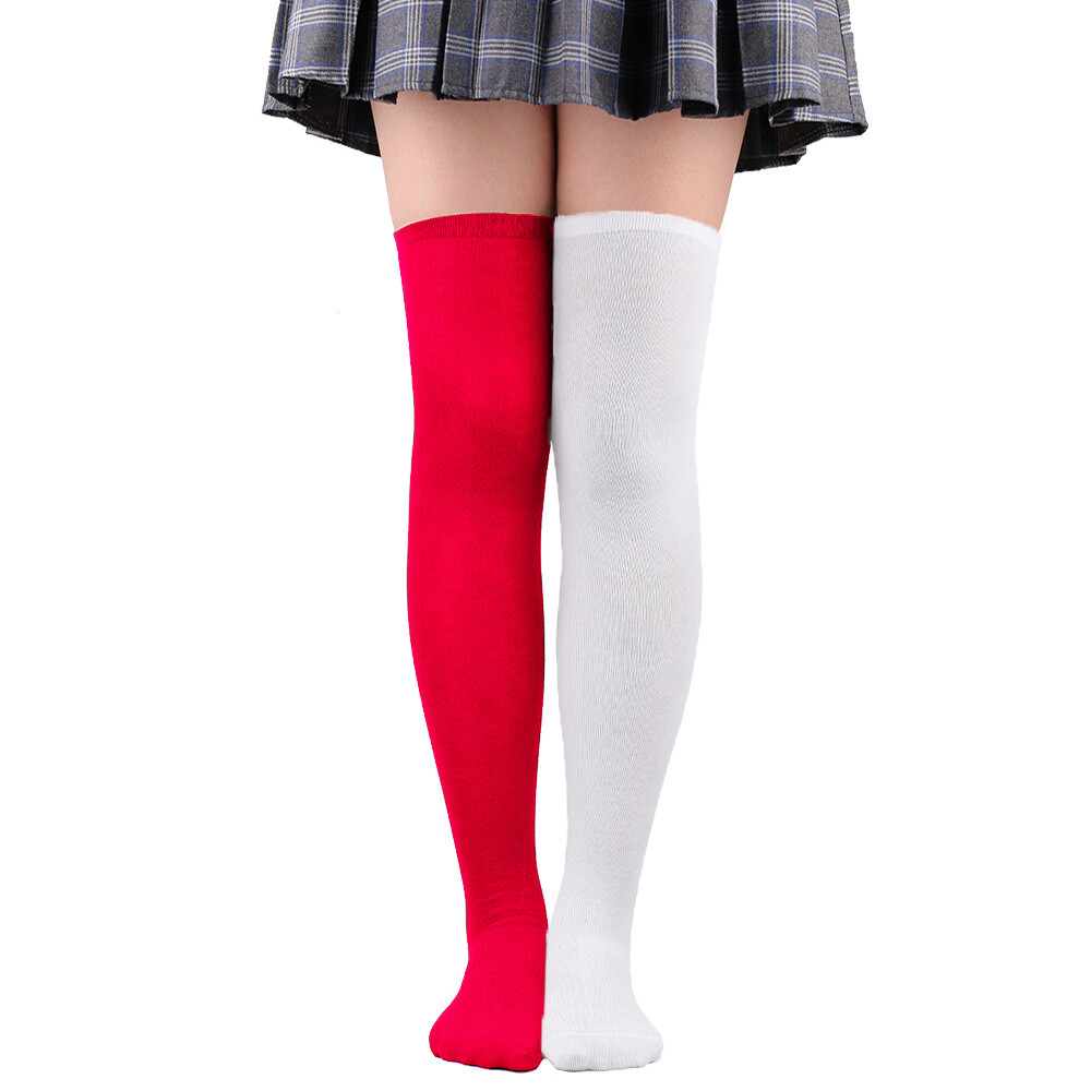 Soft Ladies Top Stay Up Extra Contrast Long Socks Thigh High Over the Knee Socks