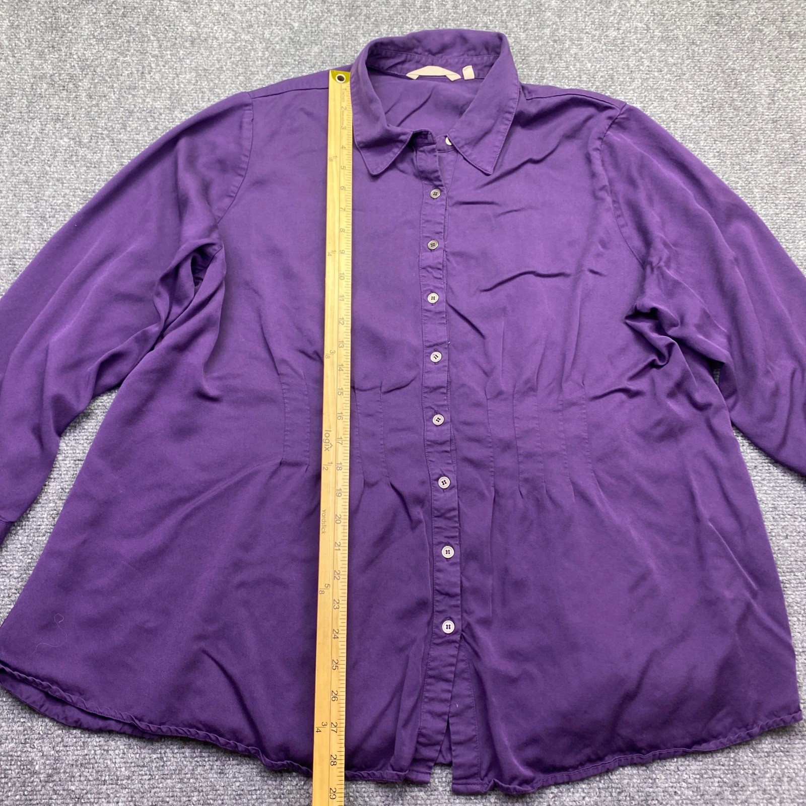 Soft Surroundings Purple Pintuck Waist Button Down Modal Shirt 1X 5AU26