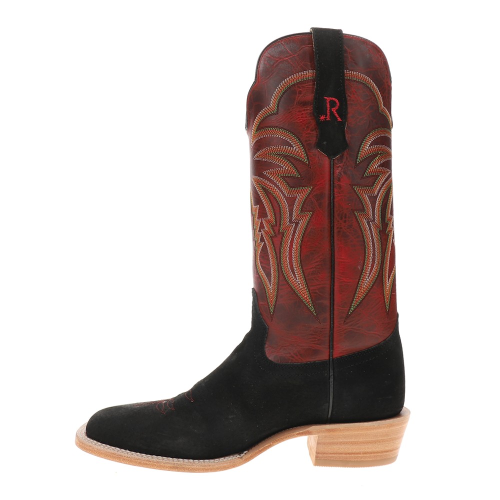 R. Watson Boots Roughout Wide Embroidered Square Toe Cowboy Mens Black, Red Cas