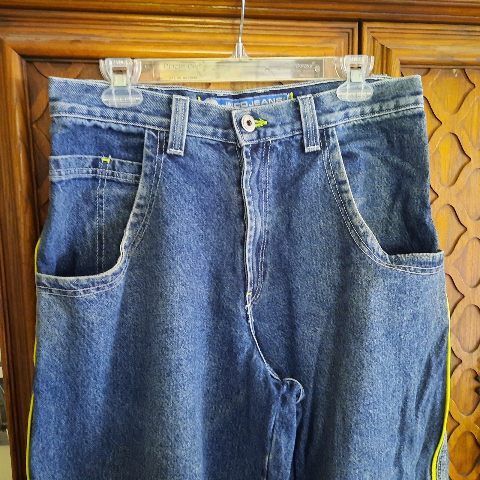 JNCO Vintage 90s NEON Green Stripe Skunk Skater Pipes Wide-Leg Jeans 32×30 Baggy