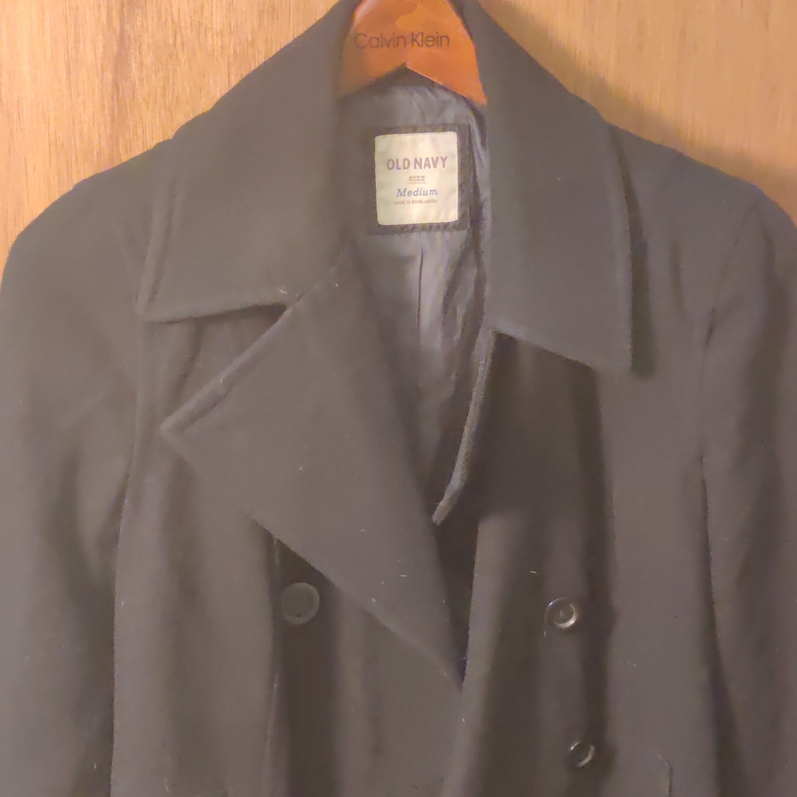 Old Navy Men’s Black Pea Coat Button Front Lined Pockets Size M