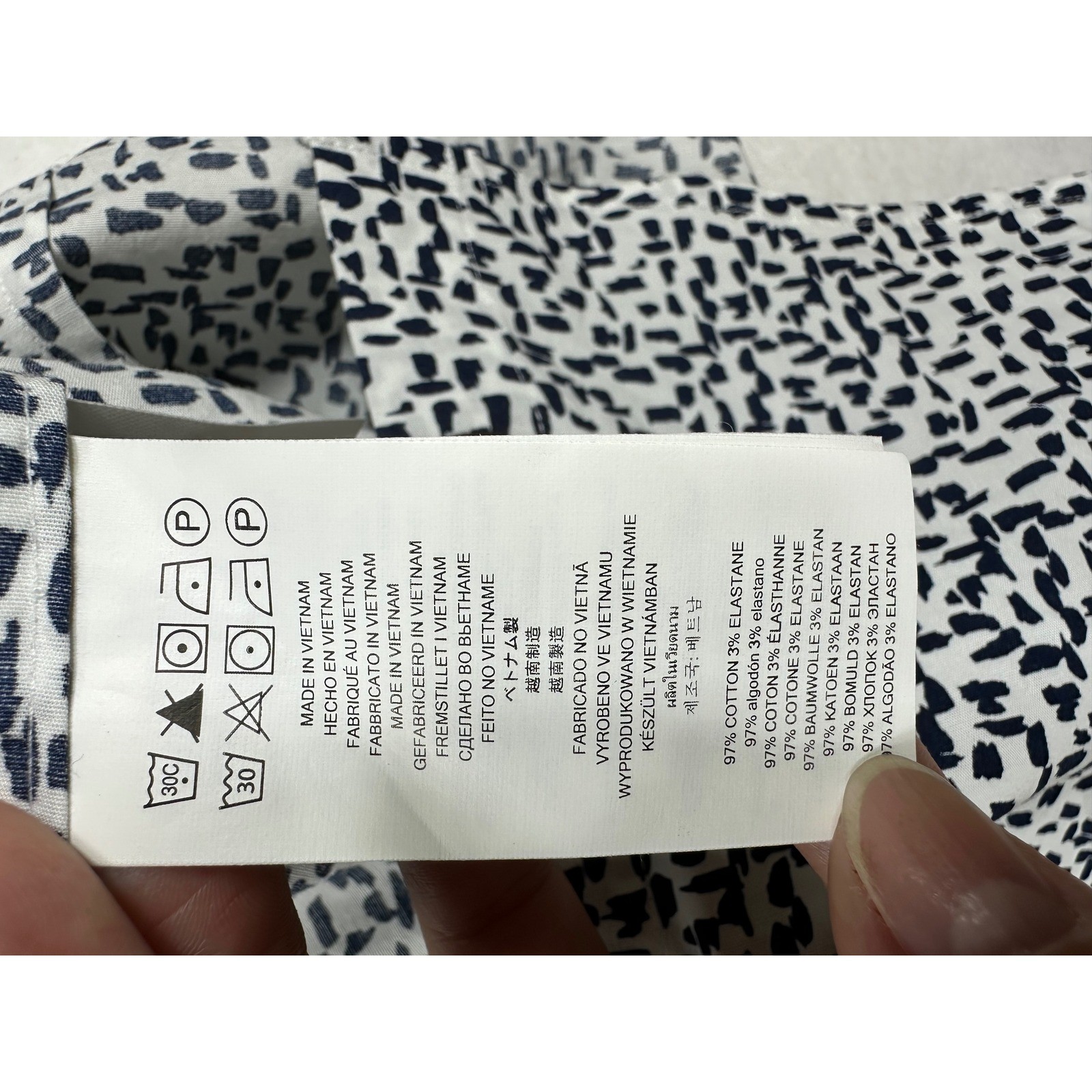 Michael Kors Mens Trim Stretch Button Down Shirt Navy White Abstract Print Small