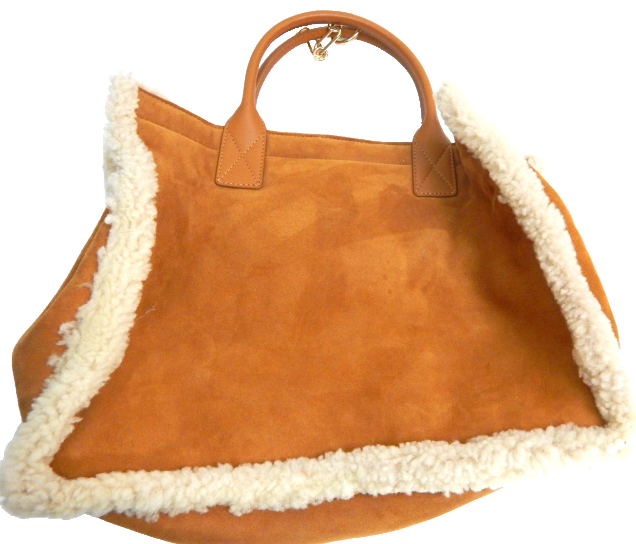 Sandro Kasbah Tote Bag Large Purse Camel Brown Suede Leather Shearling Soft