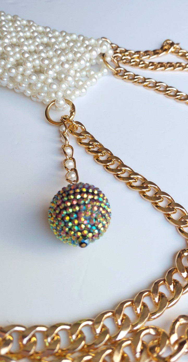 Handmade Pearl Beaded Cell Phone Bag with Gold Chain, Mobile Phone Bag Crossbody