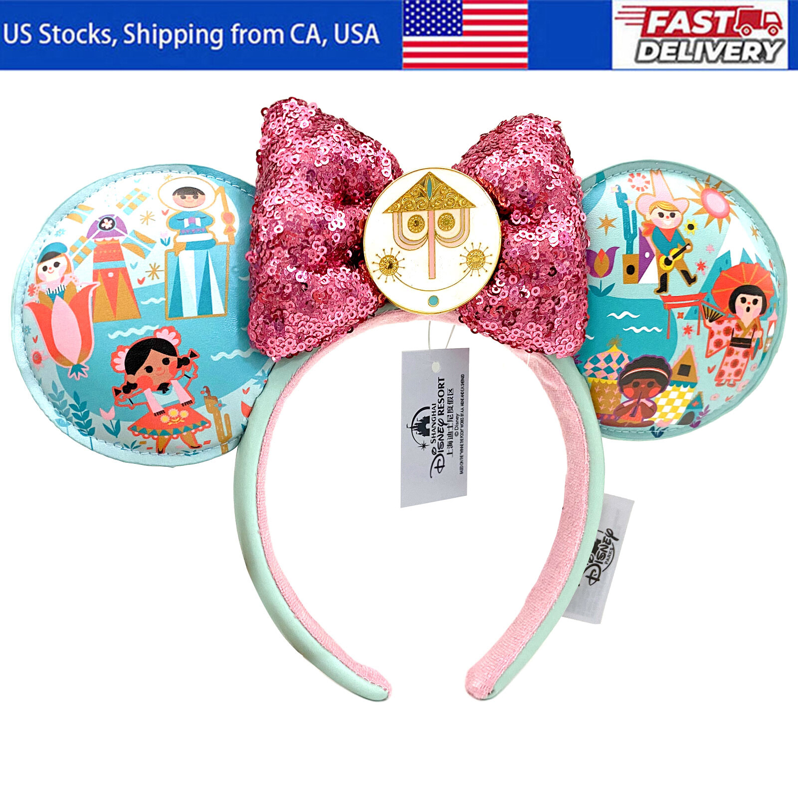 Disney-Park’s It’s a Small World Minnie Mouse Sequined Bow Ears Headband US
