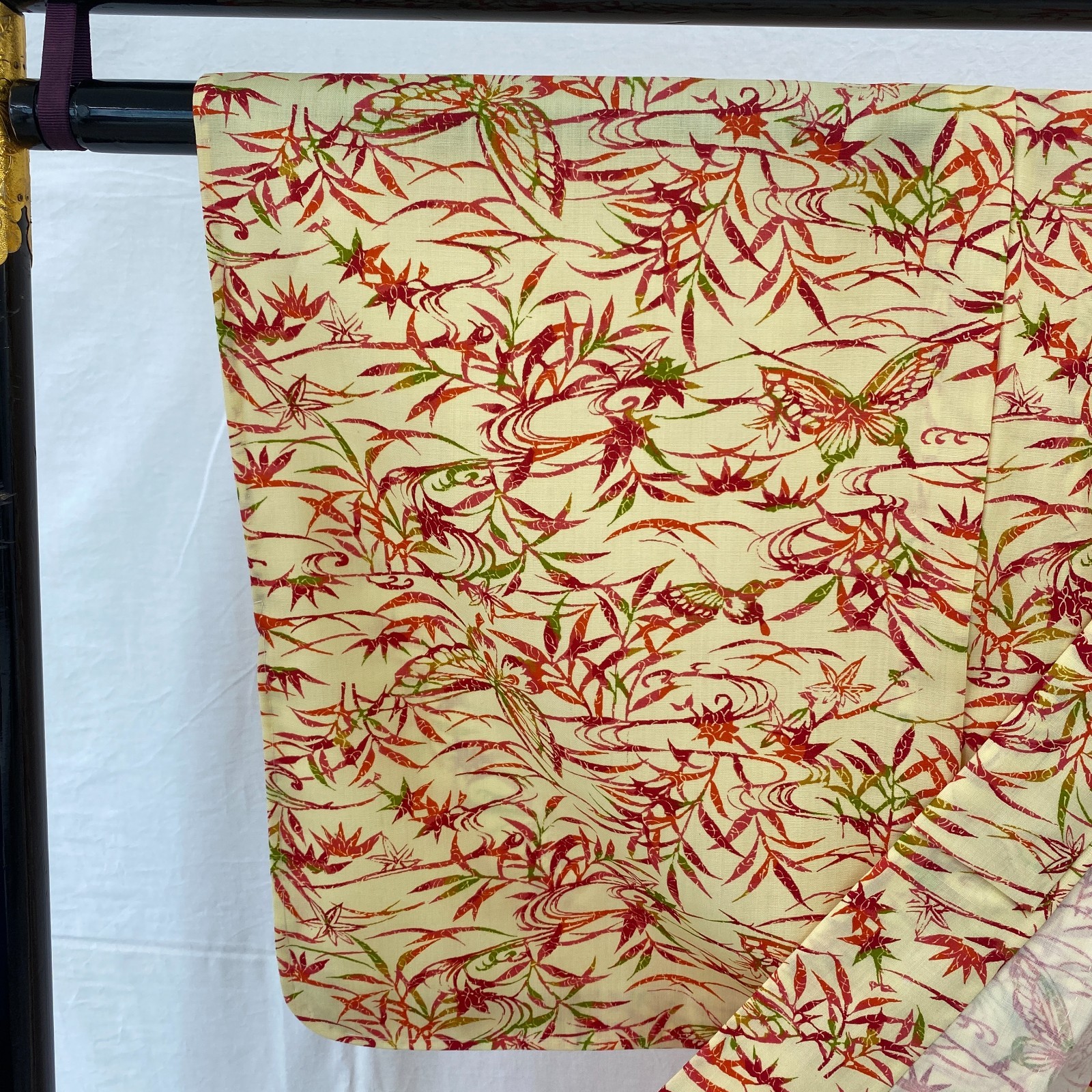 Japanese Vintage Kimono Polyester yellow No Lining Komon Traditional Length 61in