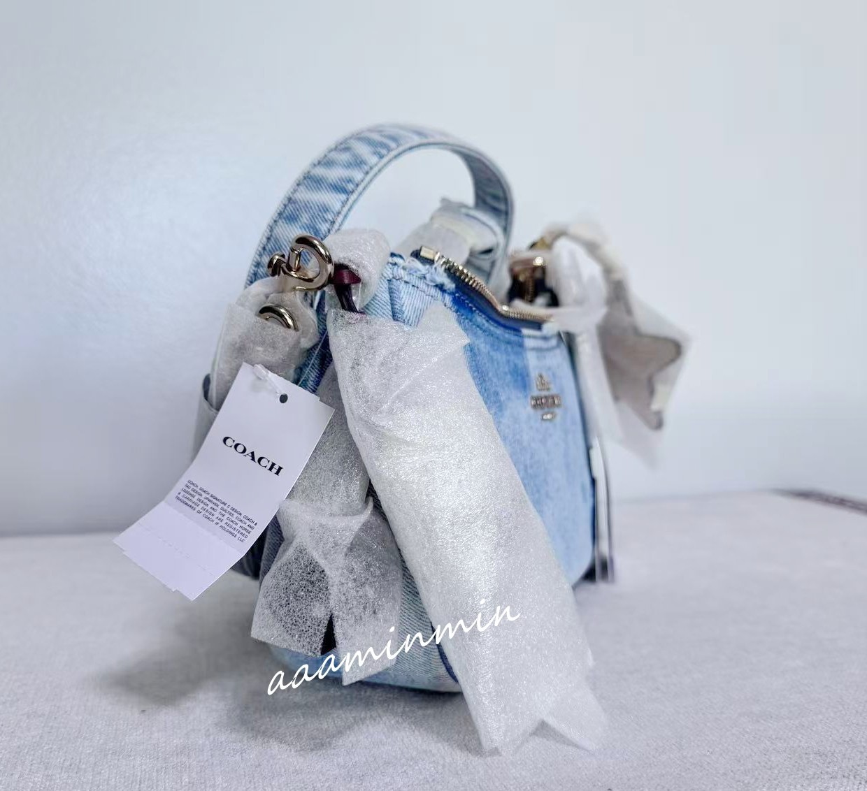 NWT CDY76 Coach Teri Shoulder Bag In Loved Denim With Charms