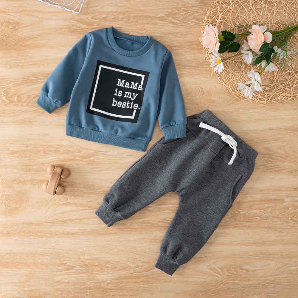Baby Boy Fall Clothes Set Long Sleeve Letter Print Sweatshirt Pants 2PCS Outfits