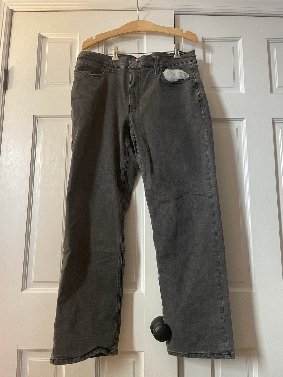 L.L. Bean BeanFlex Jeans Mens 36×30 Grid Fleece Lined Stretch Denim Dark Grey