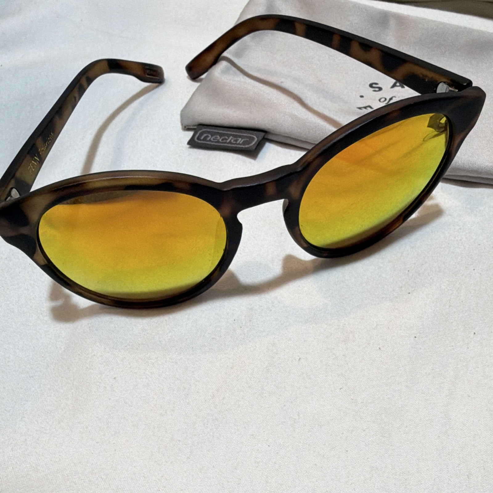 Nectar Round Sunglasses Brown Tortoise Shell Frame Mirrored Tinted Yellow Lens