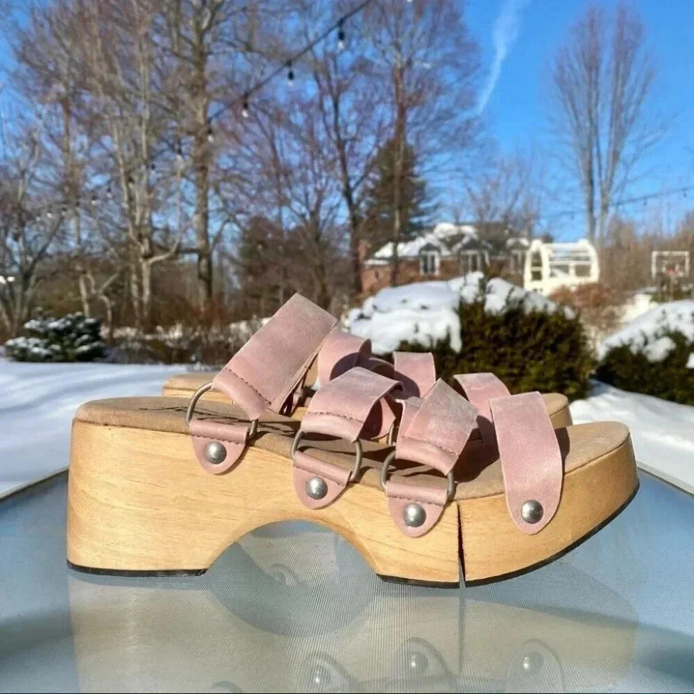 Free People Virgo Switchback Platform Sandals Pink Suede US 10 / EUR 40