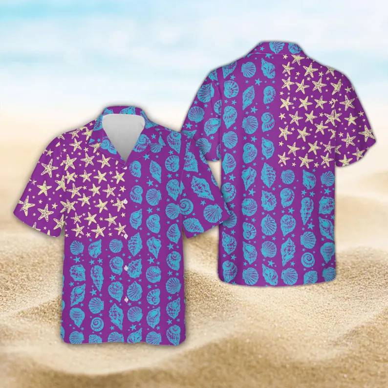 Patriotic American Flag Hawaiian Shirt, Starfish And Seashell USA Flag Aloha #3