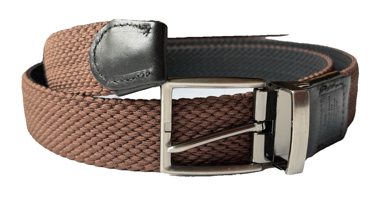 Tommy Bahama Mens Stretch Braided Reversible Belt Brown/Black L/XL Silver Buckle