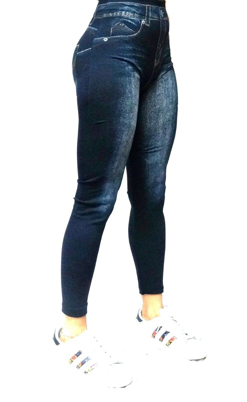 Classic Denim Jean Look Womens High Waisted Soft Leggings-one size Fits M/L