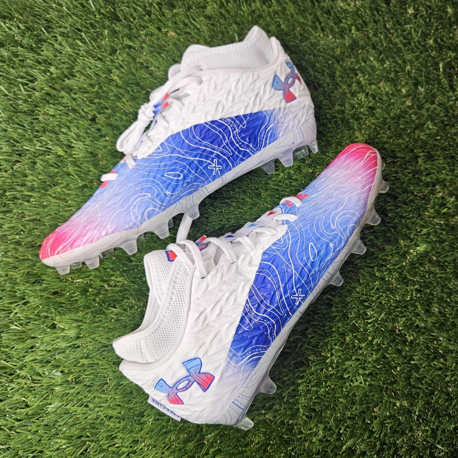 Under Armour Spotlight Clone 4 MC TX White / Blue 3027295-100 Mens Size 11