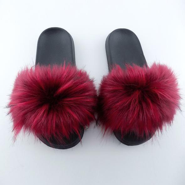 Faux Fur Slides Fuzzy Fluffy Slippers Flat Soft Sandals Open Toe – US Seller