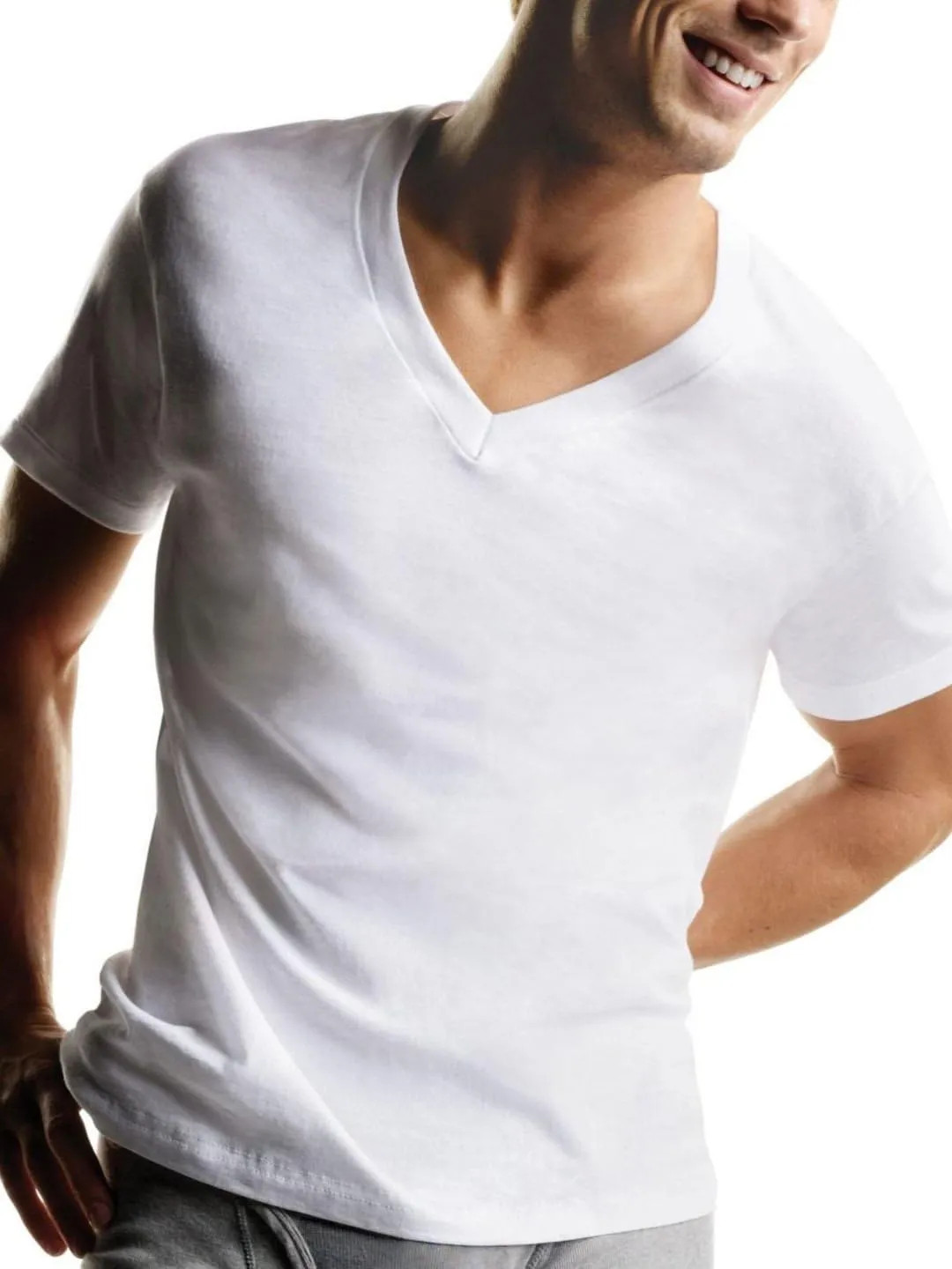 Hanes Mens V-Neck T-Shirt Pack Moisture Wicking Cotton Undershirts White