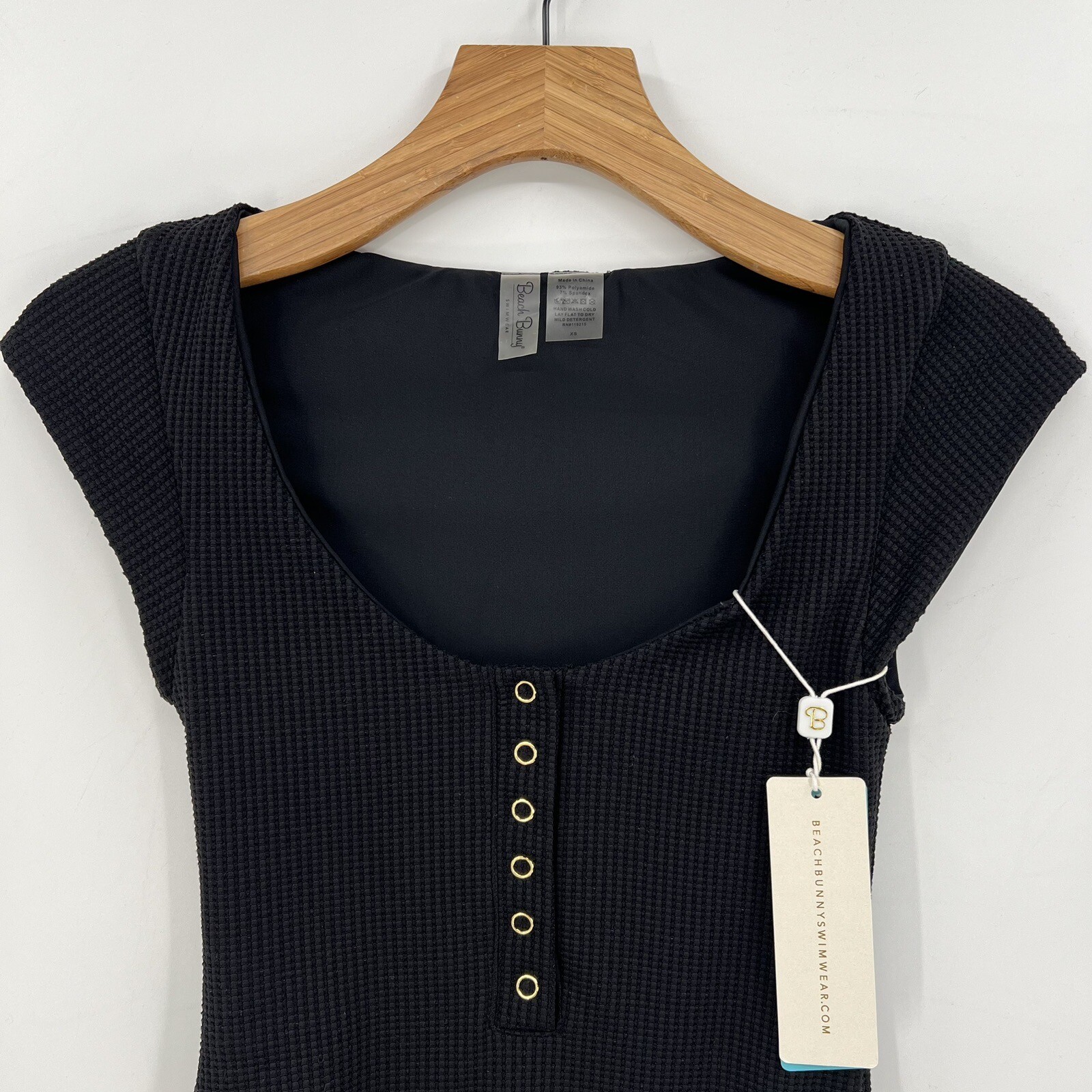 Beach Bunny Cap Sleeve Button Up One Piece Swimsuit in Black Size XS