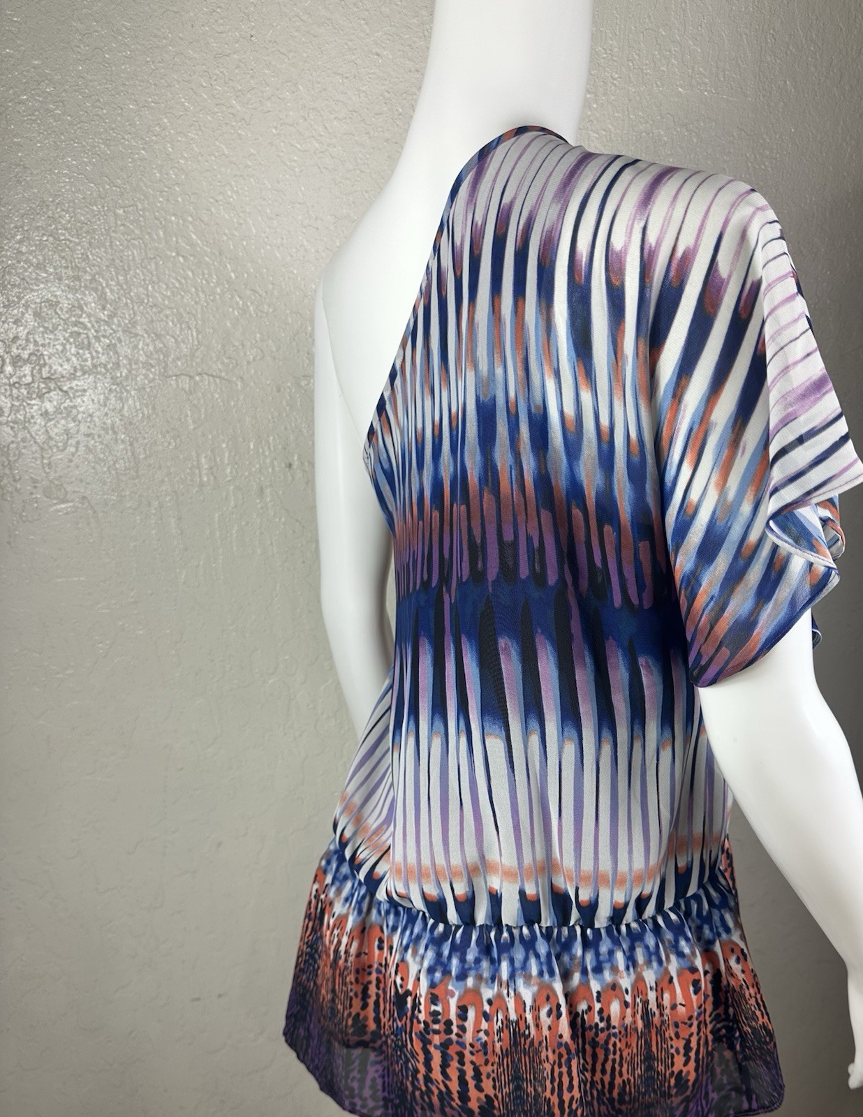 a.n.a women’s 1X plus one-shoulder chiffon sheer abstract ruffle blouse top
