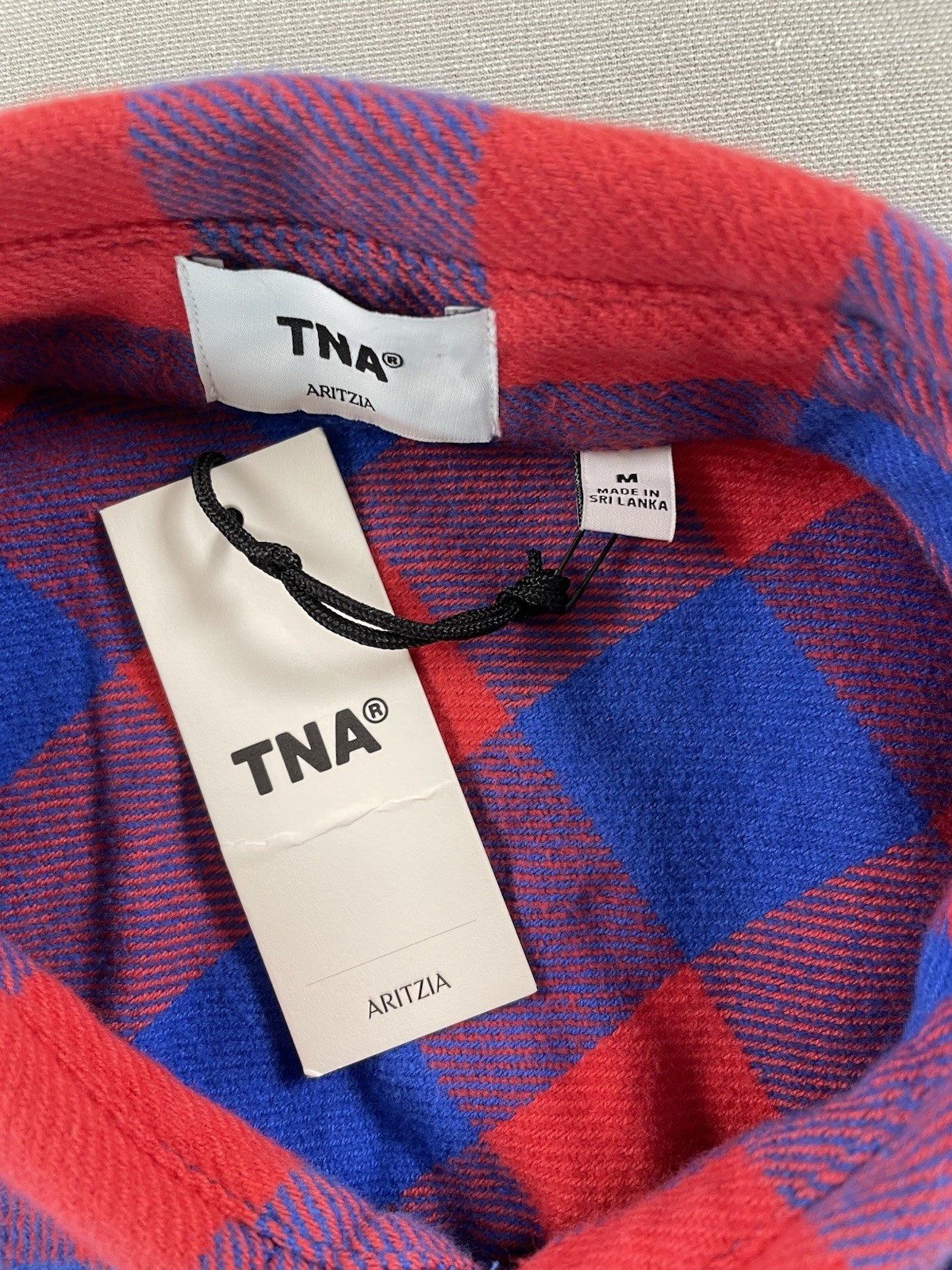 Aritzia TNA Radcliff Flannel Shirt Oversized Red Blue Buffalo Check M