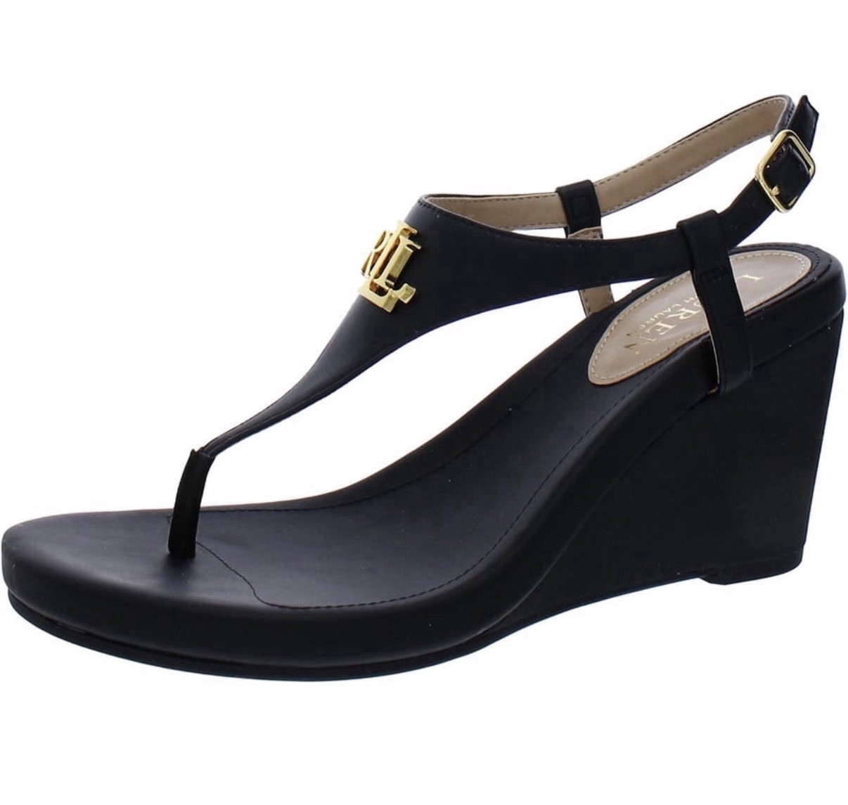 Ralph Lauren Woman’s Black Jeannie 3 Inch Heel Wedge Thong Sandal – Size 8.5