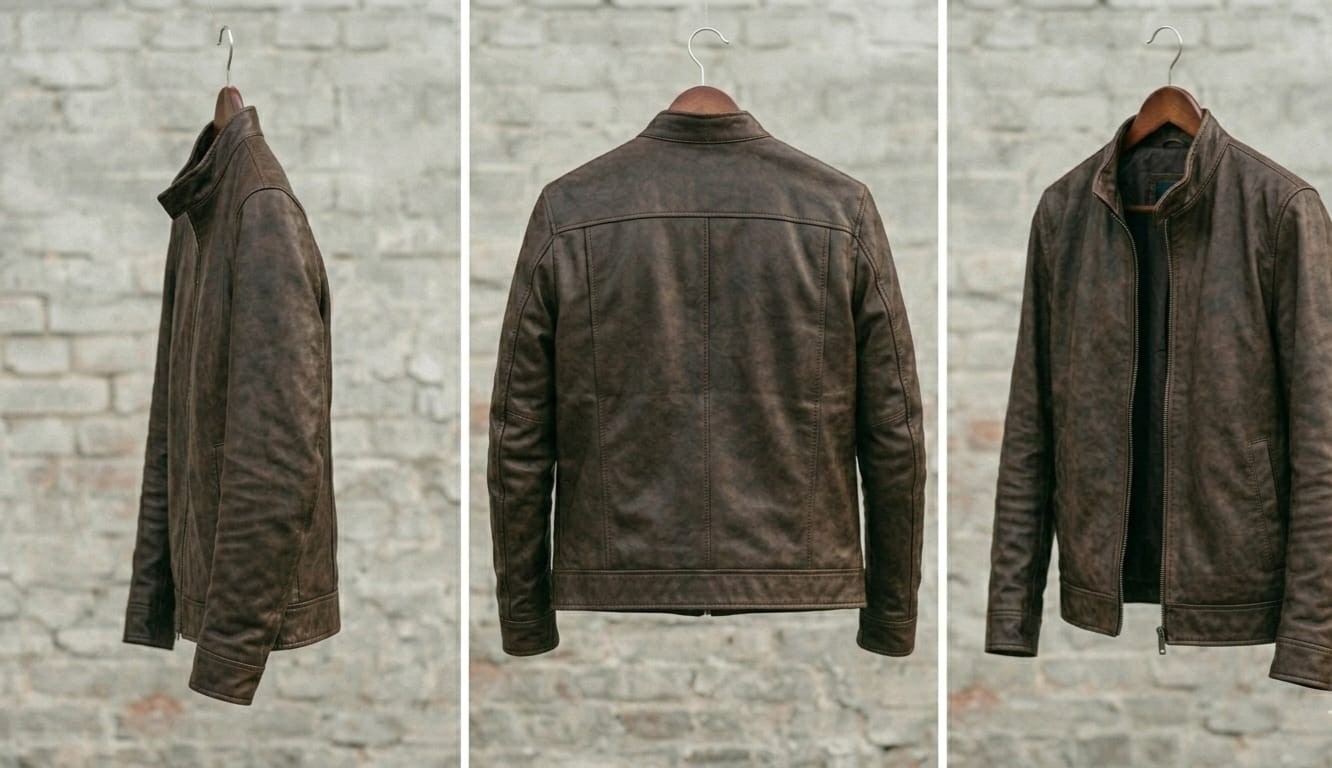 Mens Genuine Leather Jacket Brown Cafe Racer Motorcycle Biker Slim Fit Coat