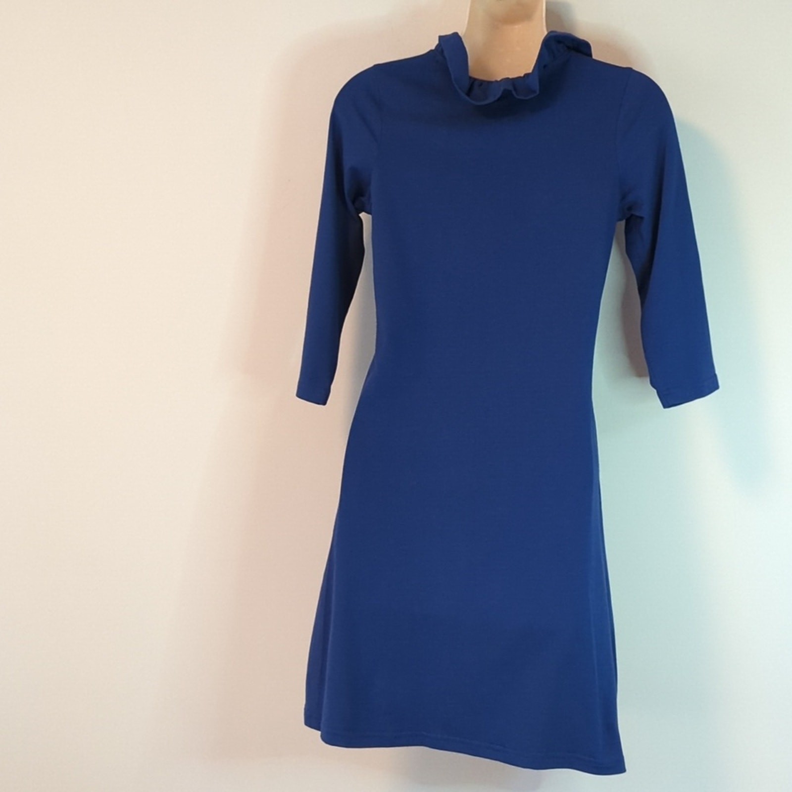 NWT Ana Clare Sophia Ruffle Neck Dress Navy XS