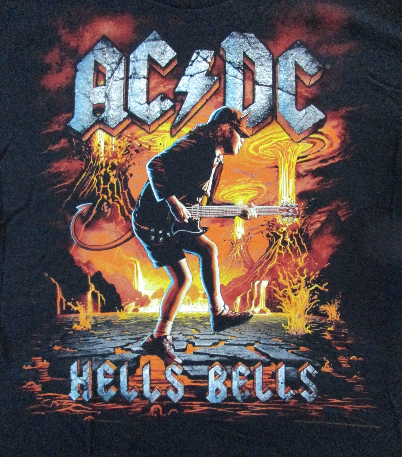 AC DC Band T Shirt Men’s L Large Angus Young Hells Bells Liquid Blue 2015 Rock