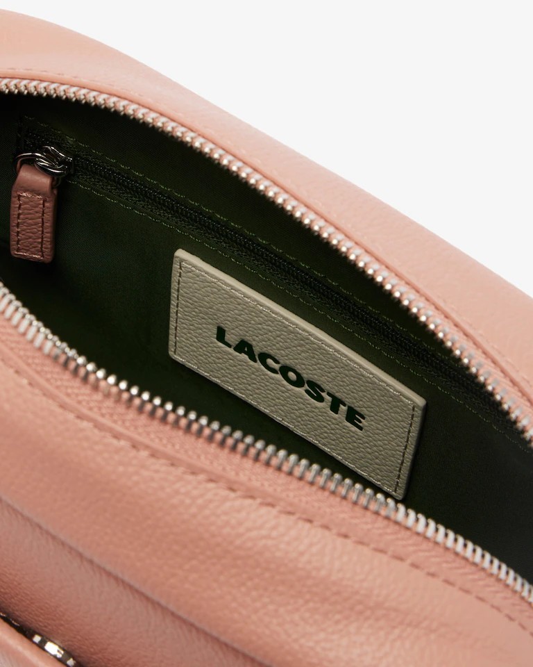 Lacoste Woman Small Pink Leather City Shoulder Bag