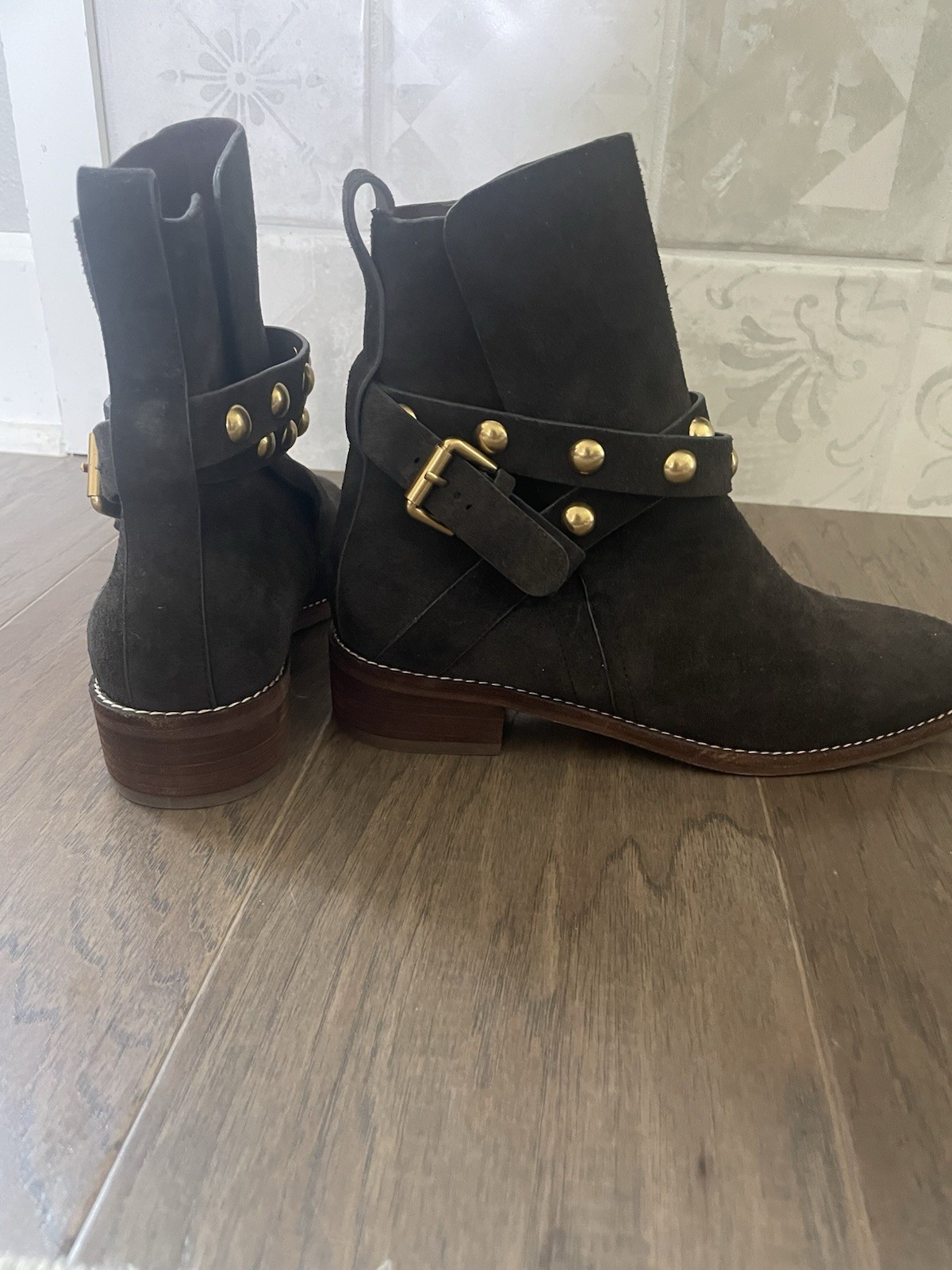 See by Chloe Neo Janis Brown Suede Ankle Boots Sz 37 US 7
