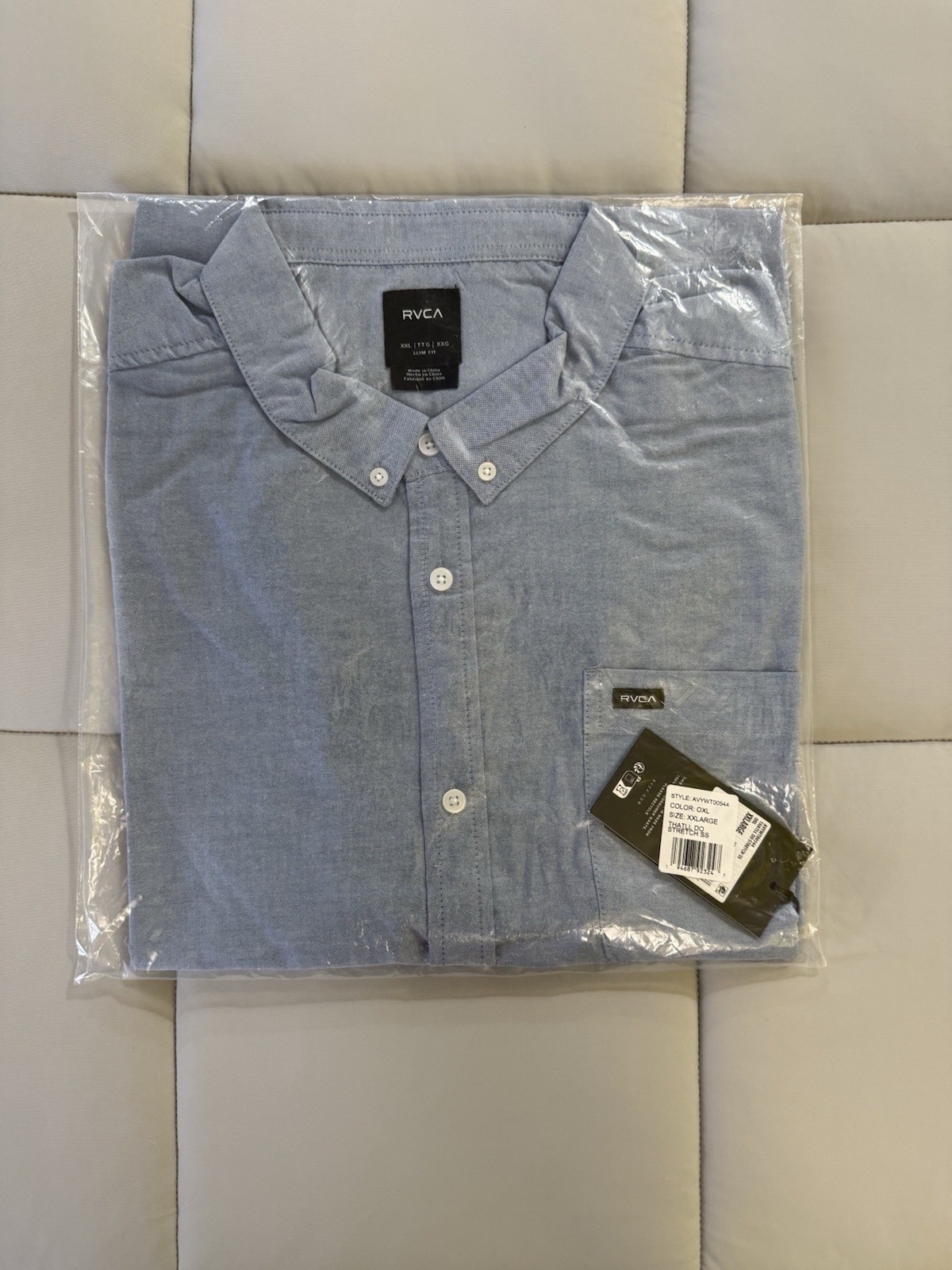 RVCA That’ll Do Stretch SS Button-Down Shirt Slim Fit XXL Oxford Blue