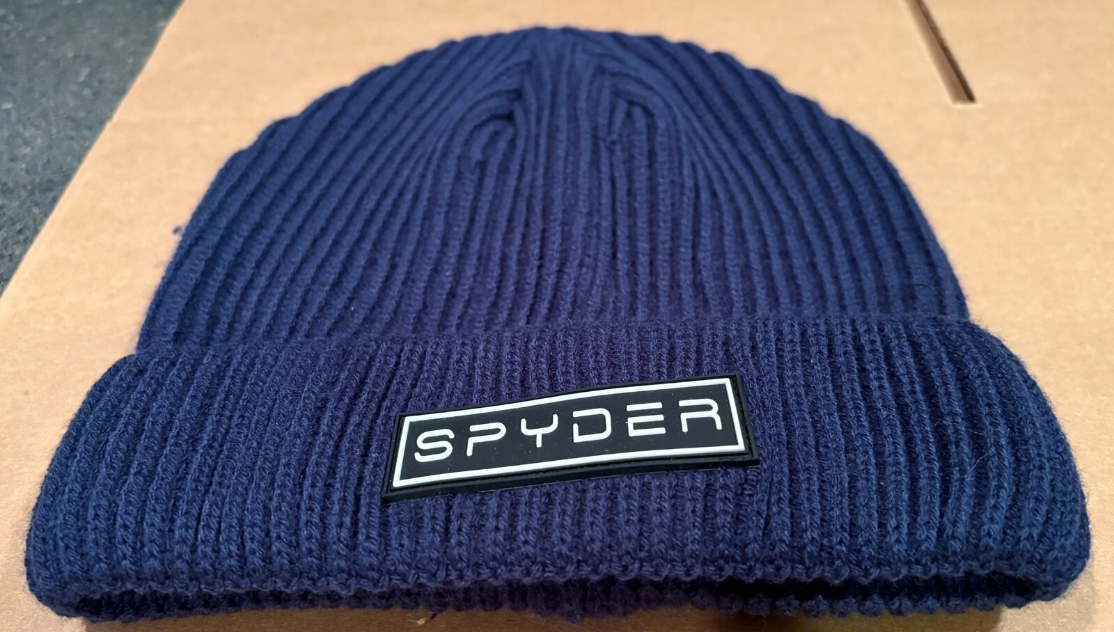 Spyder Logo Patch Ribbed Cuff Beanie Winter Hat Navy Blue or Pewter Gray NEW