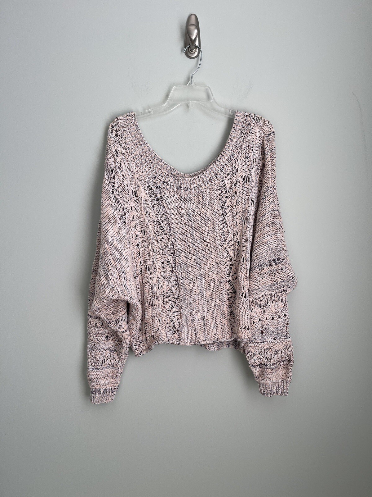 Melrose Market Pink Tropics Combo V-Neck Chunky Sweater NEW Womens Size Large