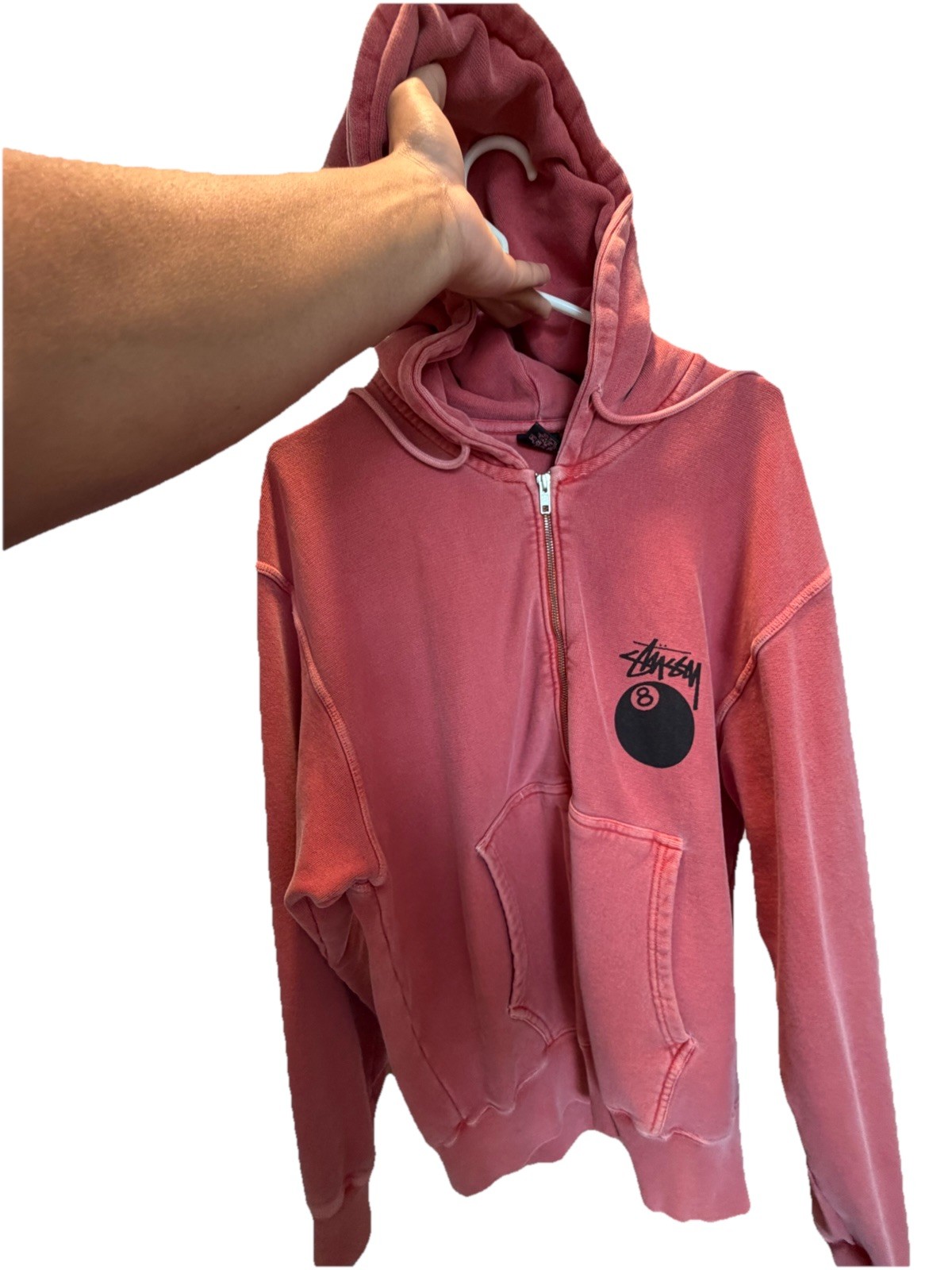 Stussy 8 Ball Pigment Dyed Full Zip Red Hoodie