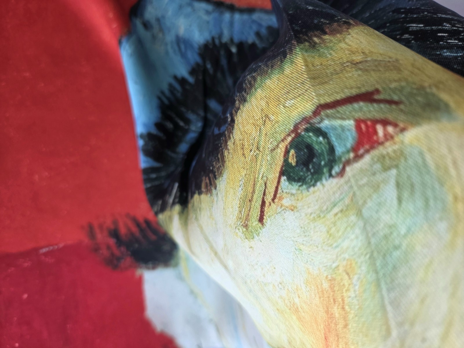NEW Van Gogh Self Portrait Art SCARF Faux Silk Red Impressionism Man 21″ READ