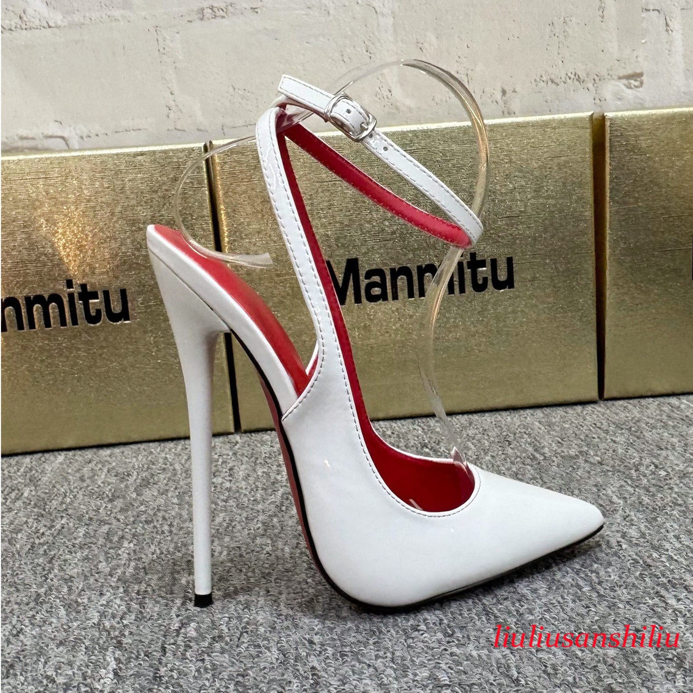 12/14/16cm High Heel Stiletto Pointed Toe Slingback Sandals Ankle Strap Pumps