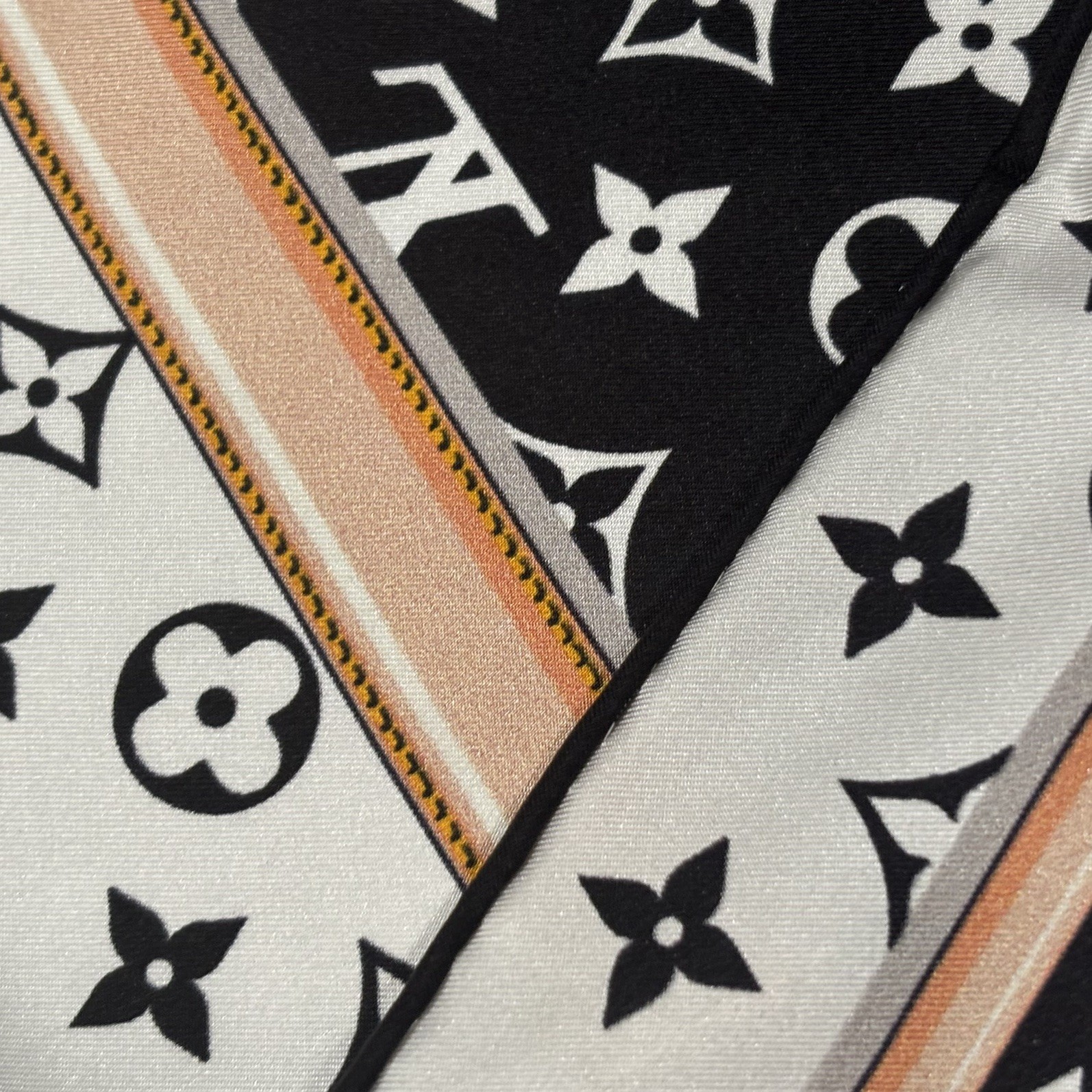 Louis Vuitton Monogram Silk Scarf Black White Chain Belt Print Square LV