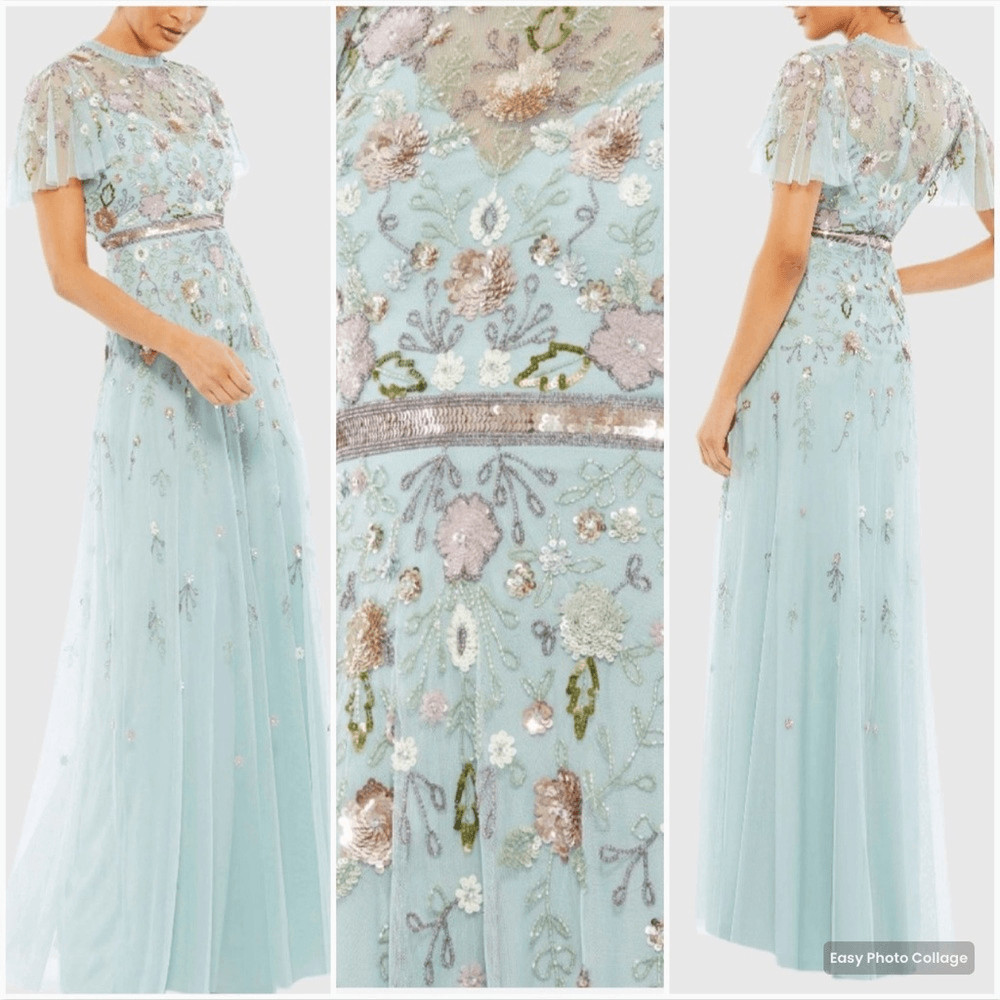 MAC DUGGAL 9136 Womens Embellished High Neck Butterfly Sleeve Gown 14