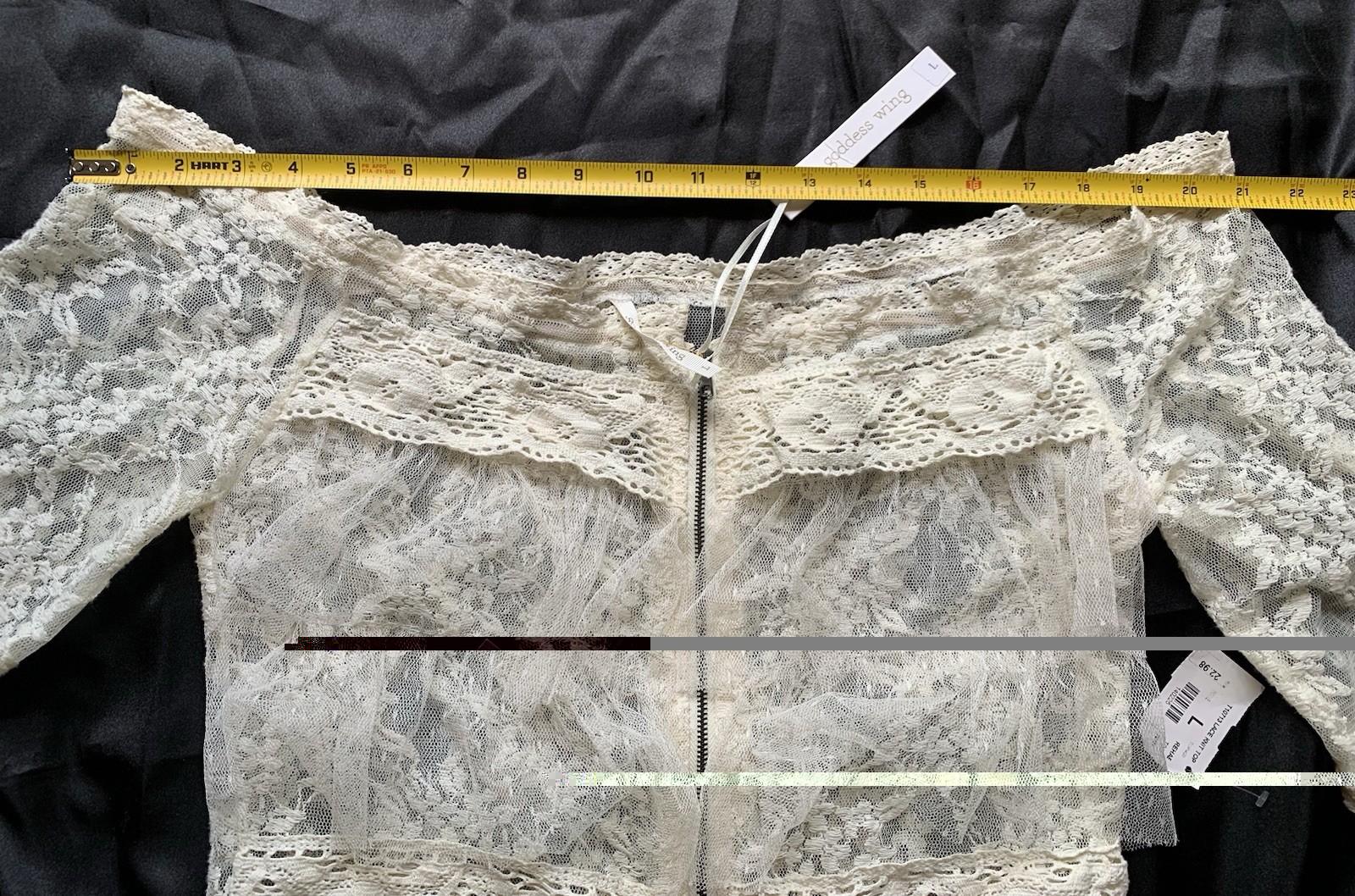 Goddess Wing ☀️ Blouse Top Women Woman Size Large Lace Off White Beige Zipper