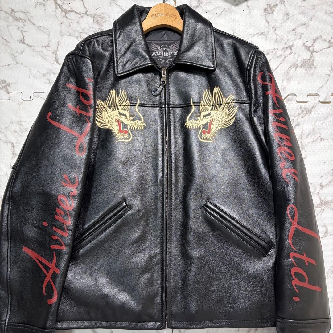 AVIREX sheepskin Leather Jacket Blouson Coat Men Size XL black Genuine