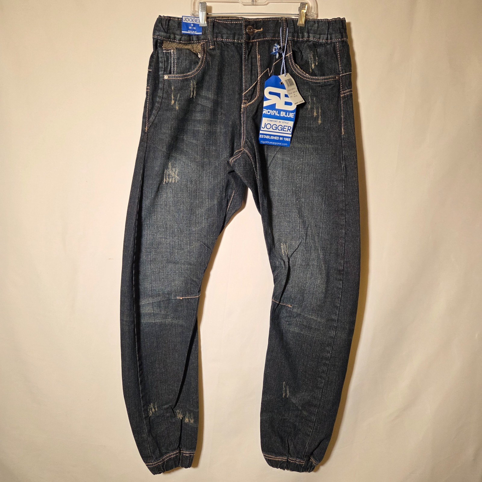 Royal Blue Mens Jogger M 30-32 Denim Comfort Distressed Streetwear HipHop NWT
