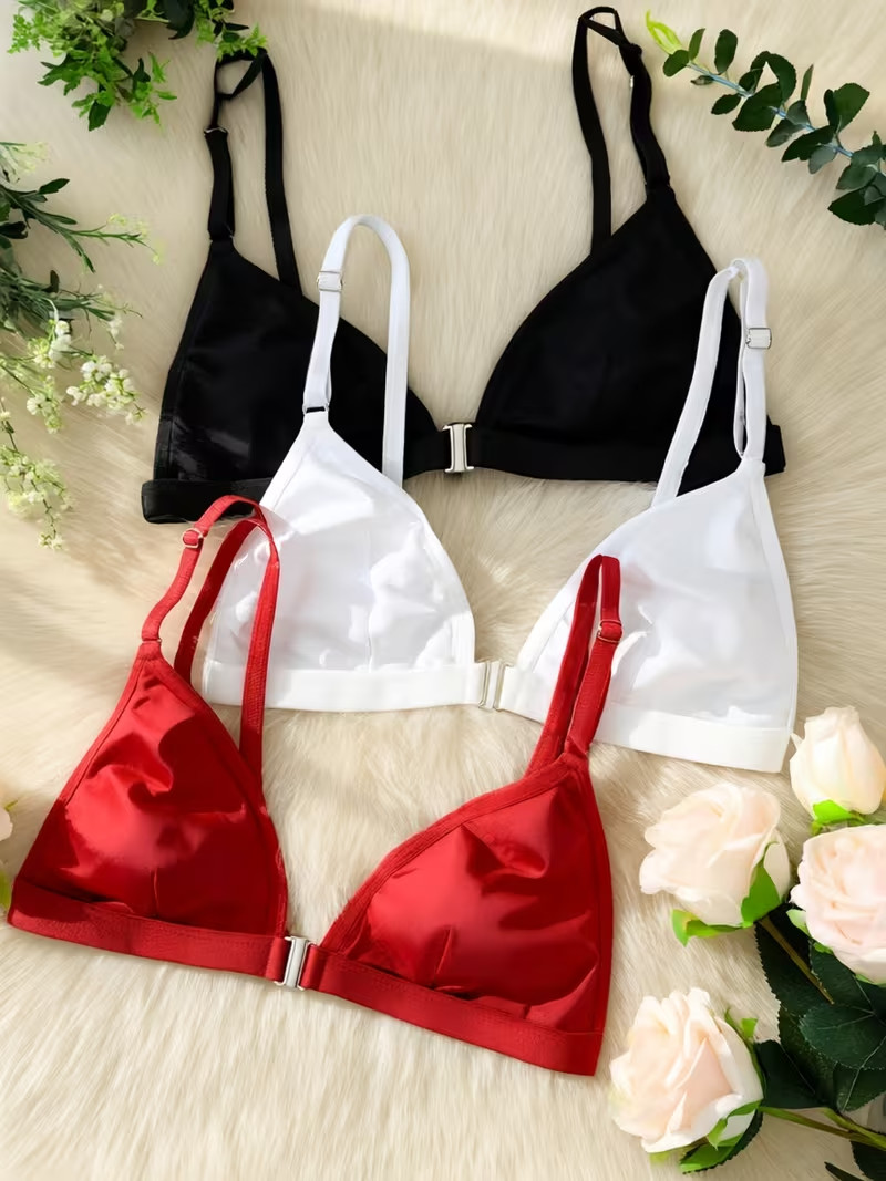 Women’s Front-Closure Bra 3pcs Set Wireless bra’s Breathable Bra’s for ladies