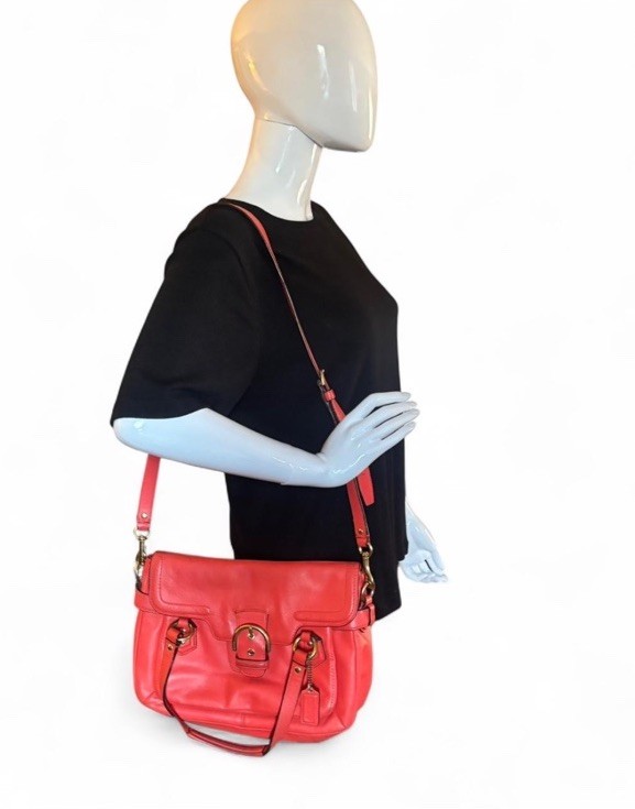Coach Handbag Campbell Leather Small Flap Satchel Crossbody Hot Orange.