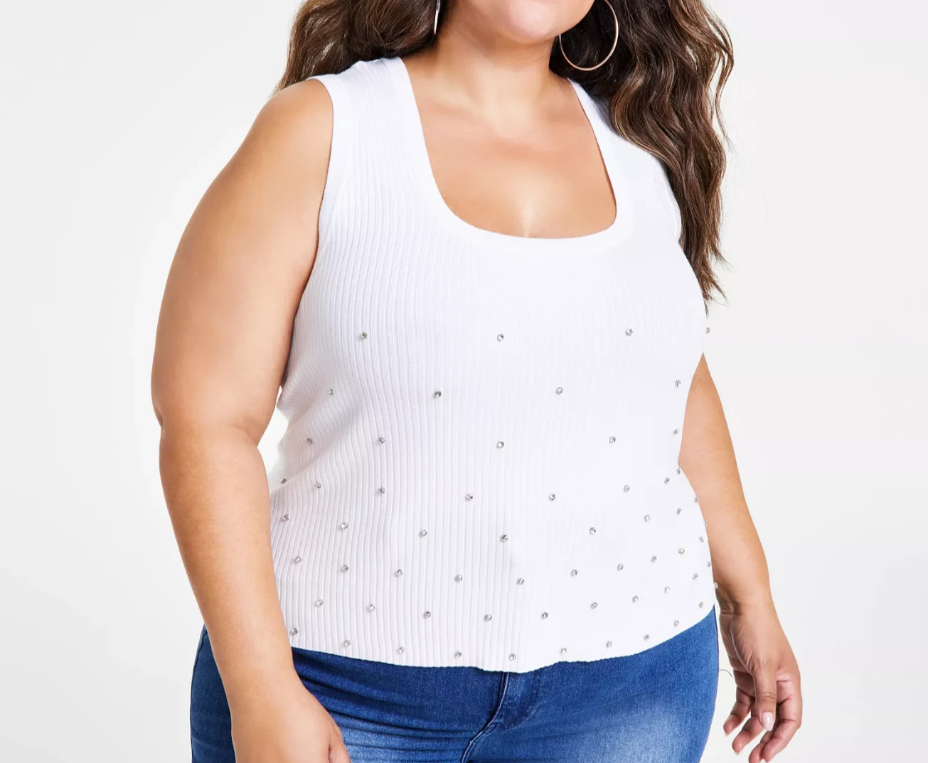 Nina Parker Trendy Plus Size Embellished Rib-Knit Tank MSRP $44