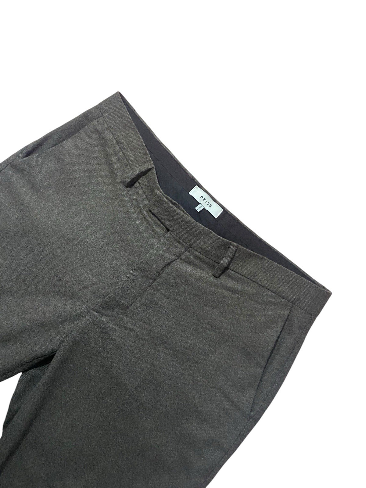 REISS Mens Slim Fit Dress Trousers Khaki Textured Wool Blend Pants Size [W/L]
