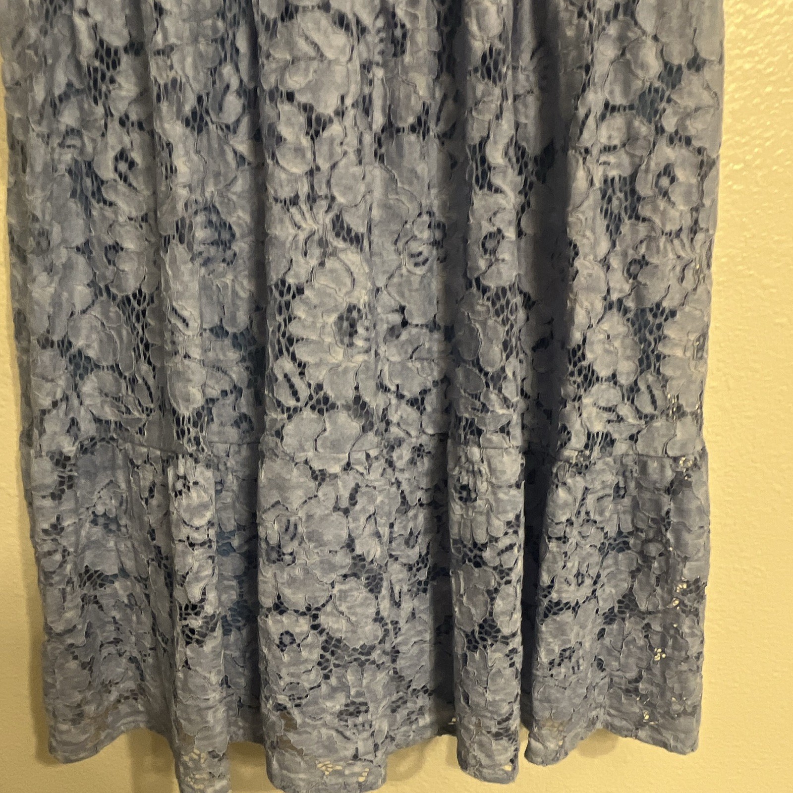 Imperial Blue Floral Lace Shift Dress Round Neck Ruffle Lined Zip M