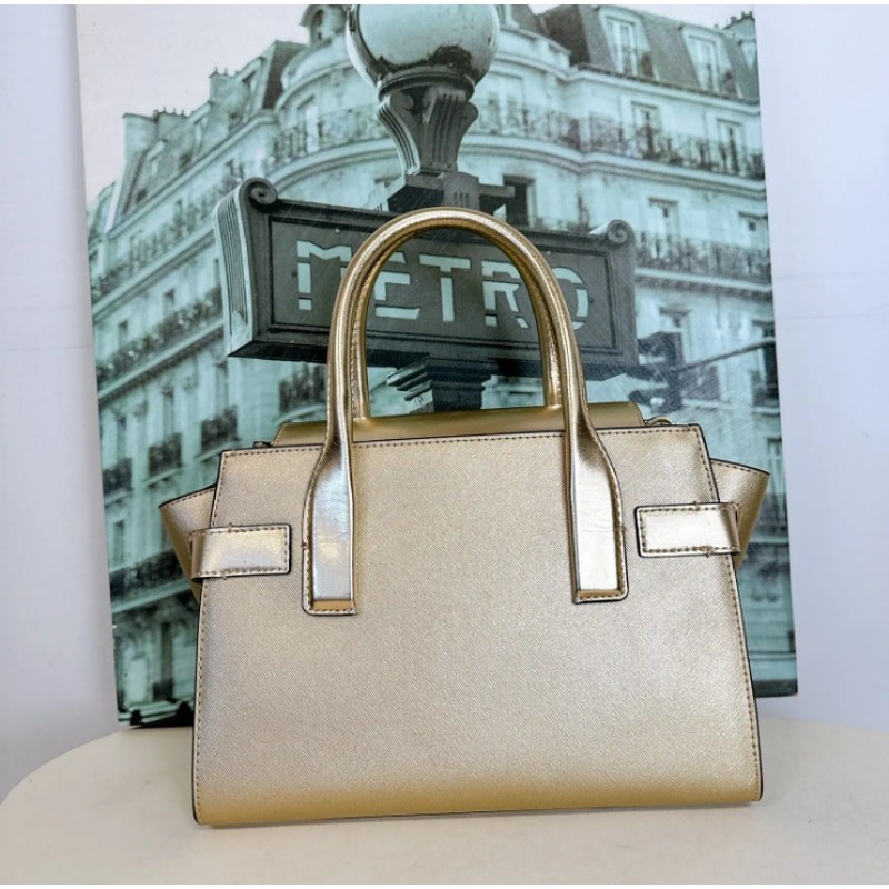 Michael Kors 35F3GNMS8M Carmen Medium Metallic Belted Satchel IN PALE GOLD